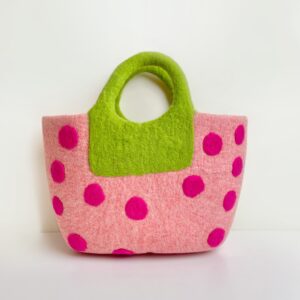 Pink polka dot tote felt bag